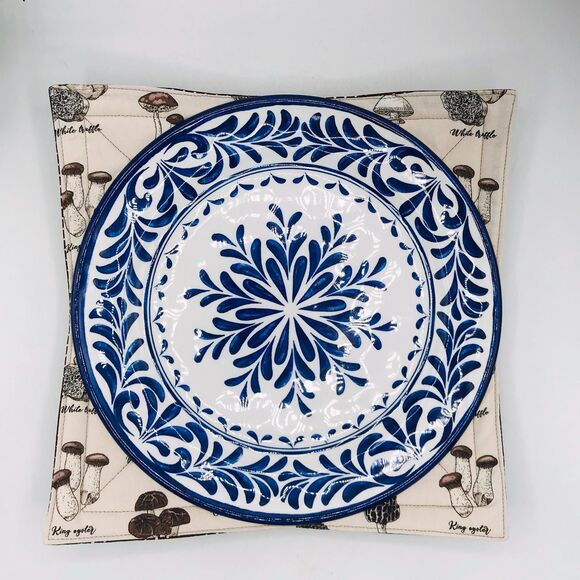 3 Piece Set of Microwave Cozies, Reversible Neutral Mushrooms, Plate, Bowl, Pint - Picture 2 of 9